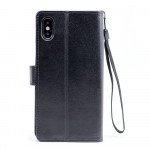 Wholesale iPhone X (Ten) Multi Pockets Folio Flip Leather Wallet Case with Strap (Black)